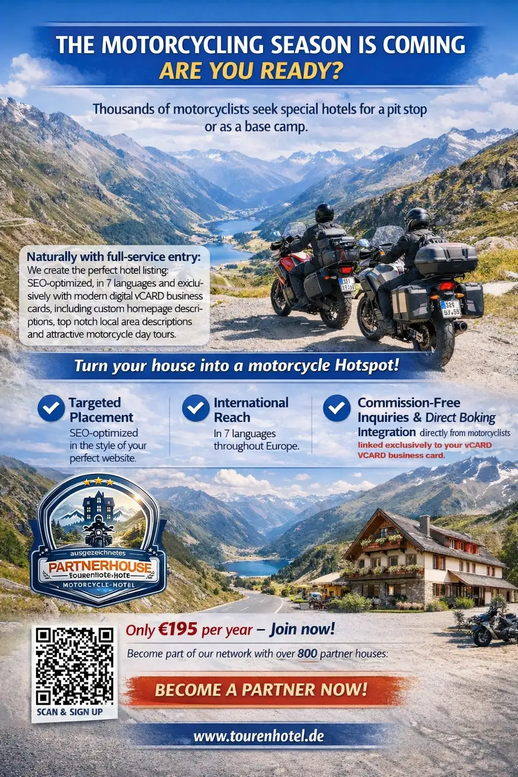 sich als Motorradhotel bewerben