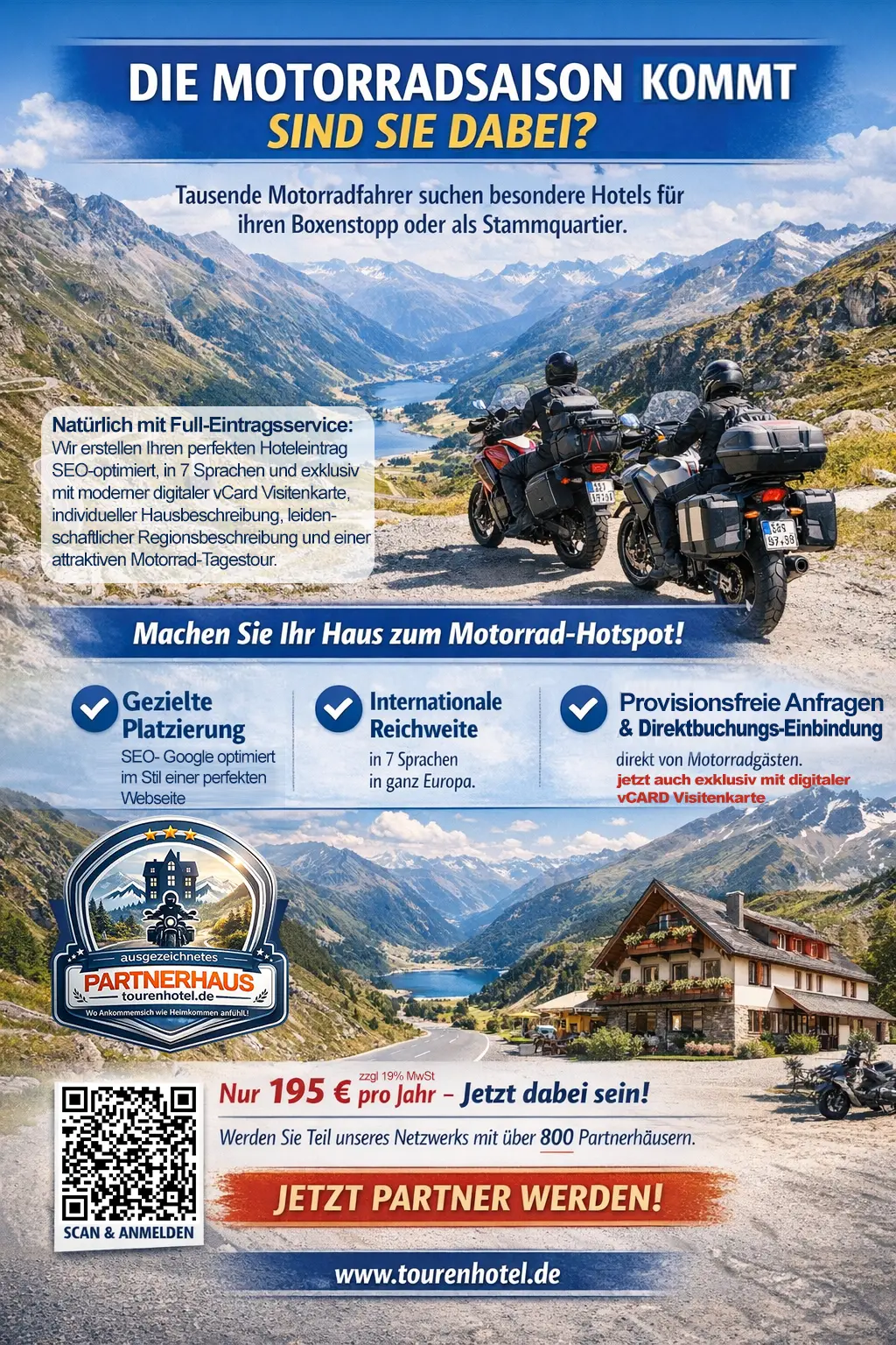 sich als Motorradhotel bewerben